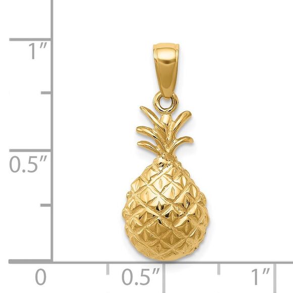 14k Yellow Gold Polished Diamond Cut Pineapple Pendant - Picture 4 of 5